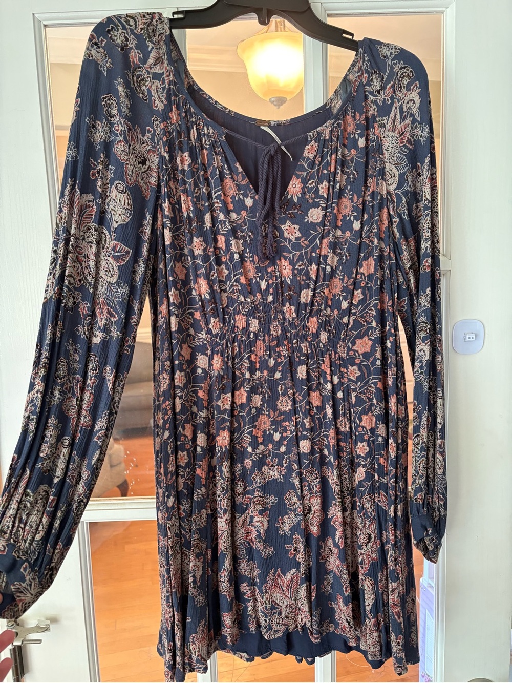 Free People Lucky Loosey Floral Boho Swing Mini Dress Indigo Blue